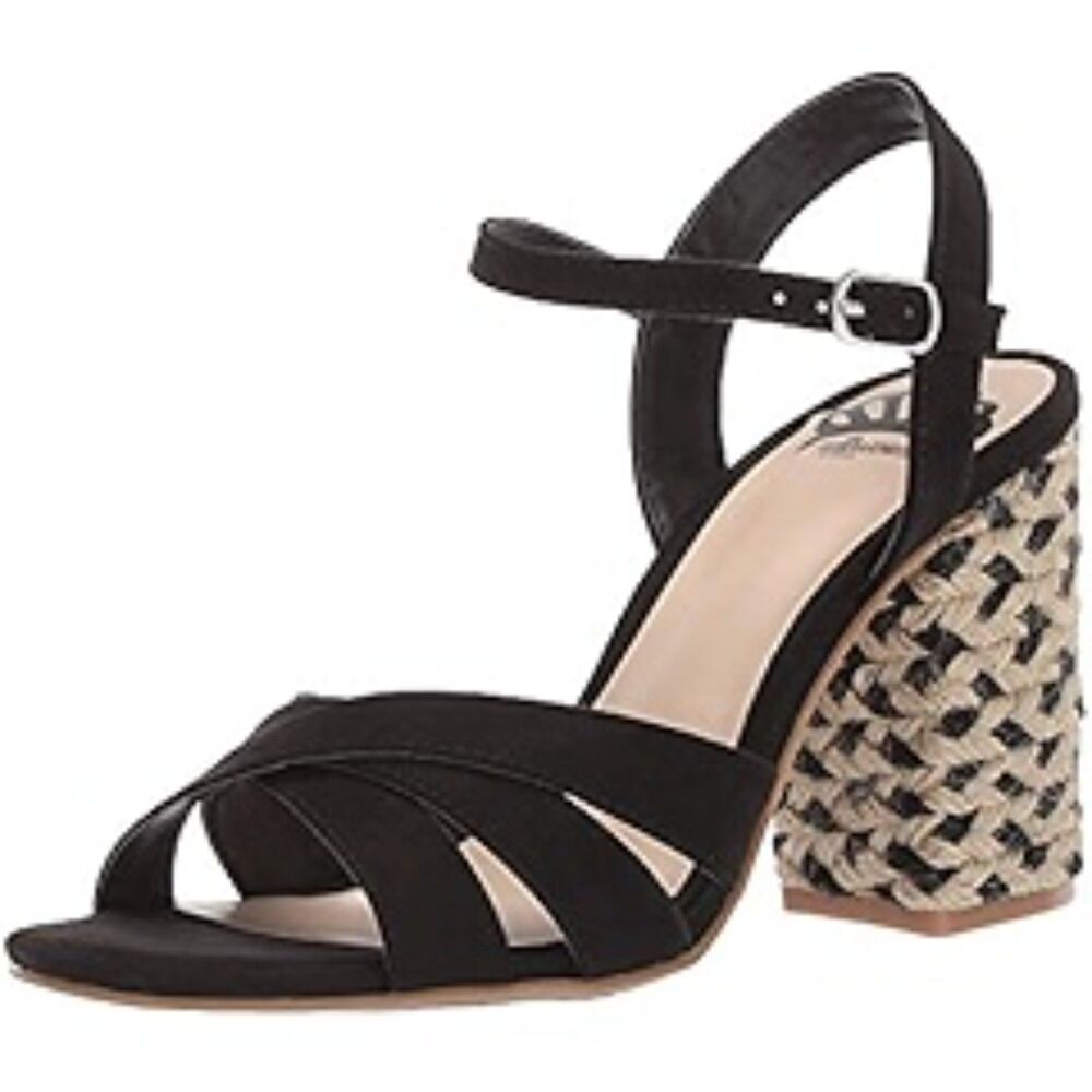 FERGALICIOUS Fiance Strappy Black Jute Espadrille Heeled Sandals, NEW! Size 10
